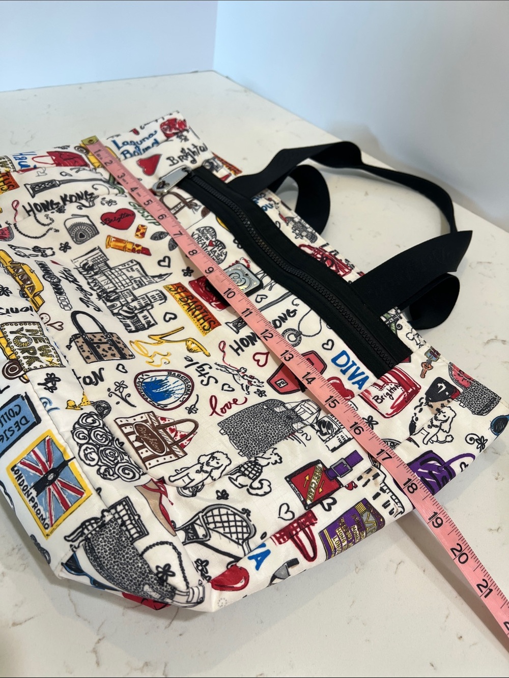 Brighton Travel Tote Bag City Collage Print Matching Zip Pouch Rare Retired - Picture 13 of 16